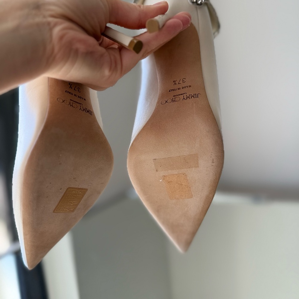 New Jimmy Choo White Love 100 Nappa Leather Pumps With Pearl And Crystal - Picture 13 of 15